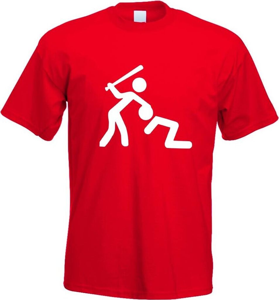 Kiwistar - T-Shirt - rot - Knüppel Schläger Warnung Motiv Bedruckt Funshirt Design Print - mit Motiv Bedruckt - Funshirt Design - Sport - Freizei...