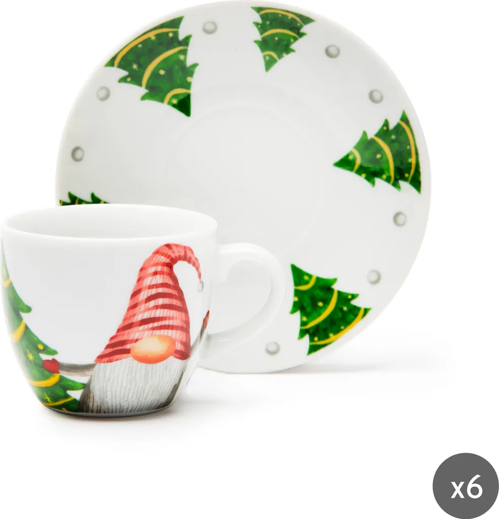 Offerta Set 6 Tazzine Caffè Excelsa Gnomo Friends Porcellana 7cl
