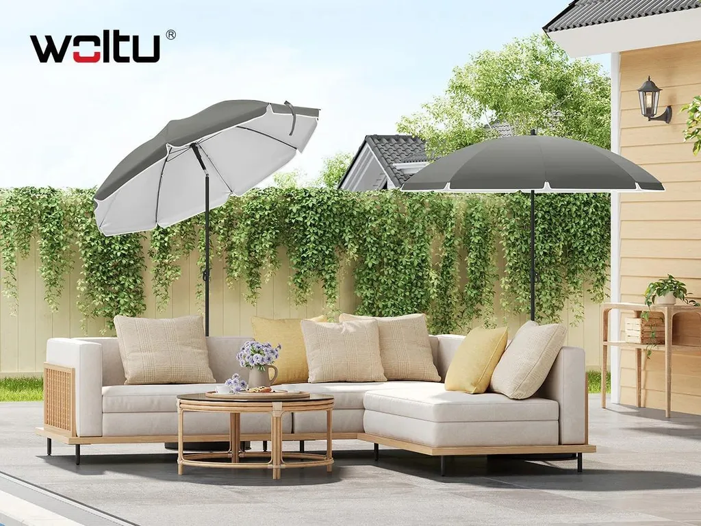 Petit Parasol de balcon Gris Ø 135 cm Réglable - Idéal pour l'extérieur - 3