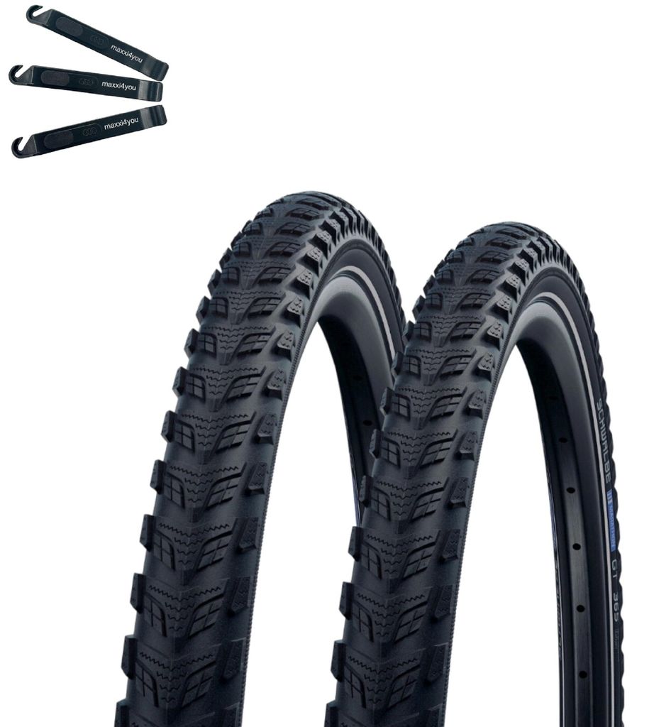 2 x Schwalbe Marathon 365 Fahrradreifen Performance GreenGuard ADDIX 365 E-50 Schwarz+Reflex 50-622 (28 x 2.00") inkl. maxxi4you Reifenheber