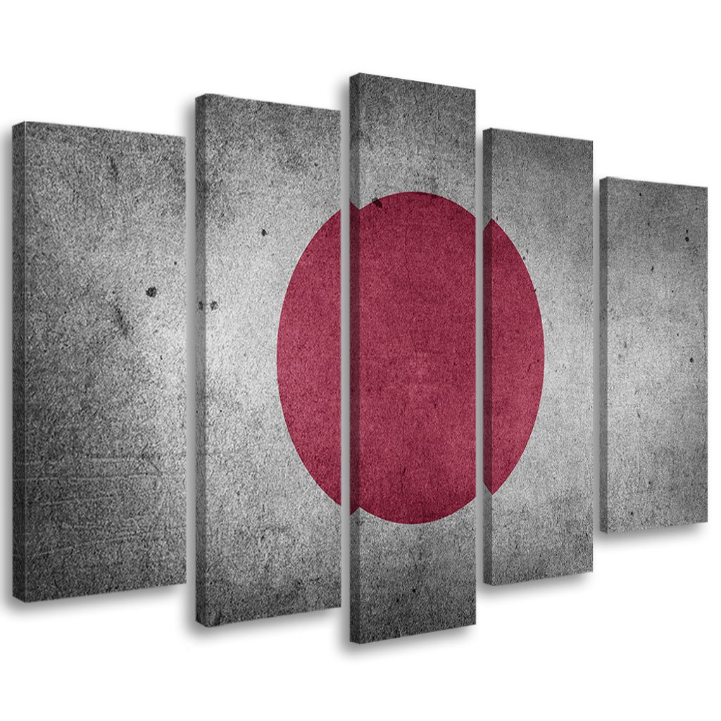 5-teiliges leinwandbild japan flagge 100x70 cm Feeby grau wandbild bereit zum aufhängen