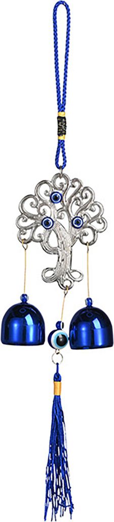Blaues Windspiel mit bösen Augen, mit 2 Glöckchen, für drinnen und draußen, für Garten, Terrasse, zum Aufhängen im Freien, Elefantenherz, Sch...
