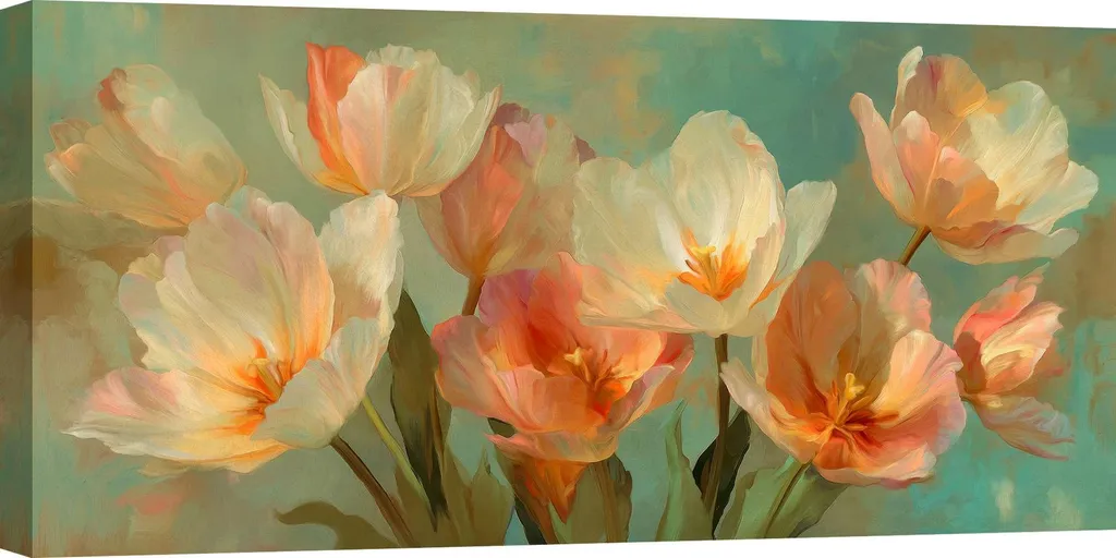 Tableau fleurs sur toile tulipes bleues 120x60 - Peinture moderne