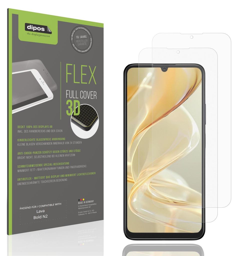 2x Full Cover Schutzfolie matt für Lava Bold N2 Panzerfolie Anti-Shock