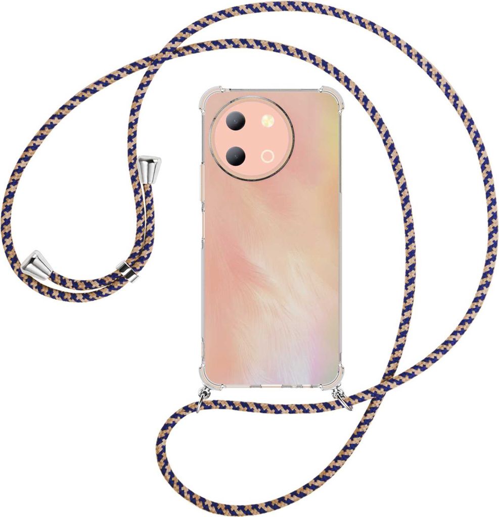 Handykette Backcover-Schutzhülle mit Band (Metall silberfarben) für vivo Y38 5G - blau+beige