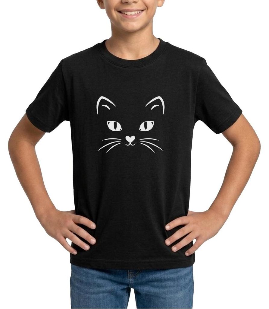 Spreadshirt Katze Gesicht Fasching Kostüm Idee Teenager T-Shirt, 152/164 (12-14 Jahre), Schwarz