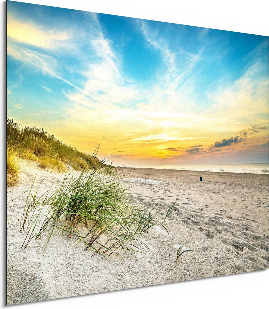 DEQORI Alu-Dibond Bild Weiß 40x30 cm 'Baltischer Dünenstrand' Wandbild Metall dünn Design