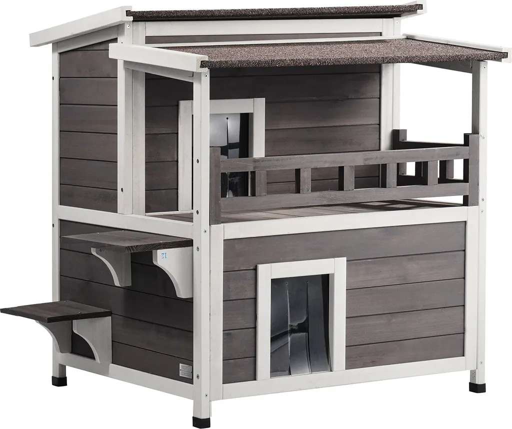Cabane en bois pour chat d'extérieur - 2 étages - 75x75x82 cm - 10