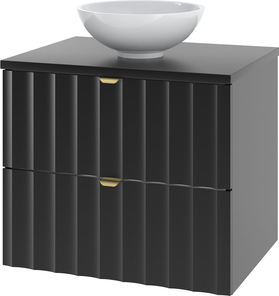 Waschbeckenunterschrank 60 cm breit inkl. Waschbecken in schwarz matt AVOLA-140