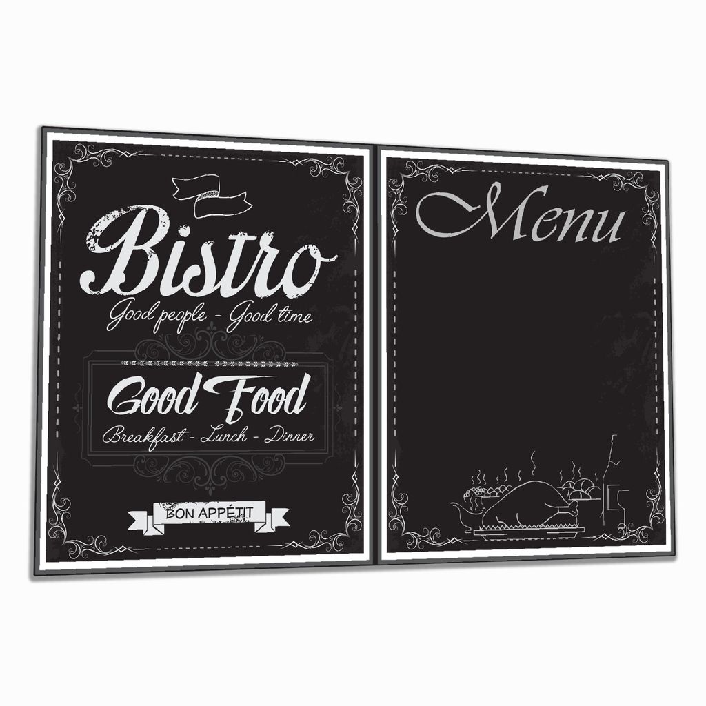 Wallario Herdabdeckplatte aus Glas, Größe 80 x 52 cm 1-teilig, Motiv Bistro-Design in schwarz-weiß