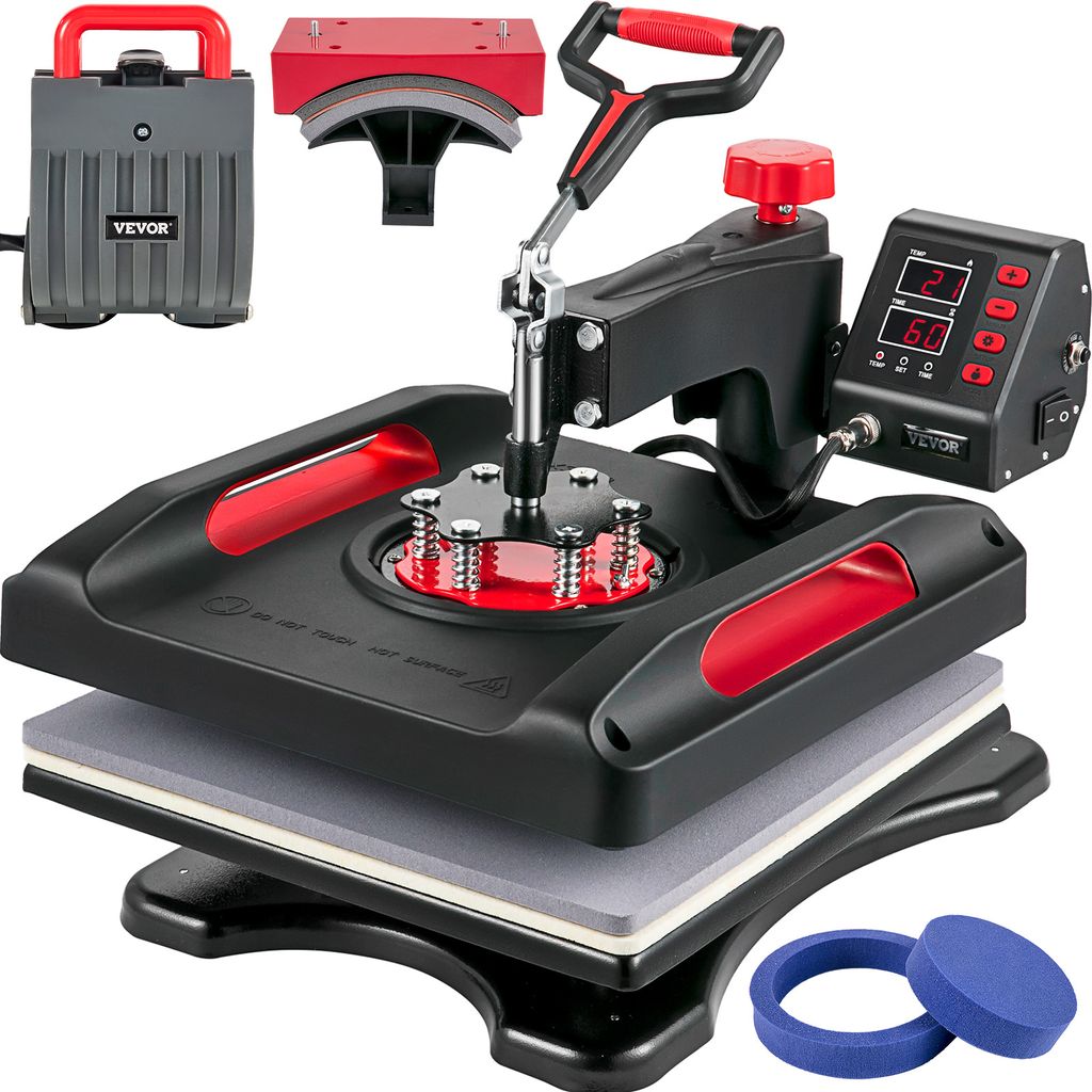 VEVOR Transferpresse 5 in 1 Hitzepresse 38 x 38 cm Hitzepresse Maschine 1000 W DIY T-Shirtpresse mit Digitaler LED-Temperatur- und Zeitkontrolle f...