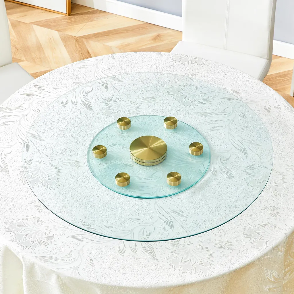 Table en verre rotative à double niveau dorée pour salon moderne