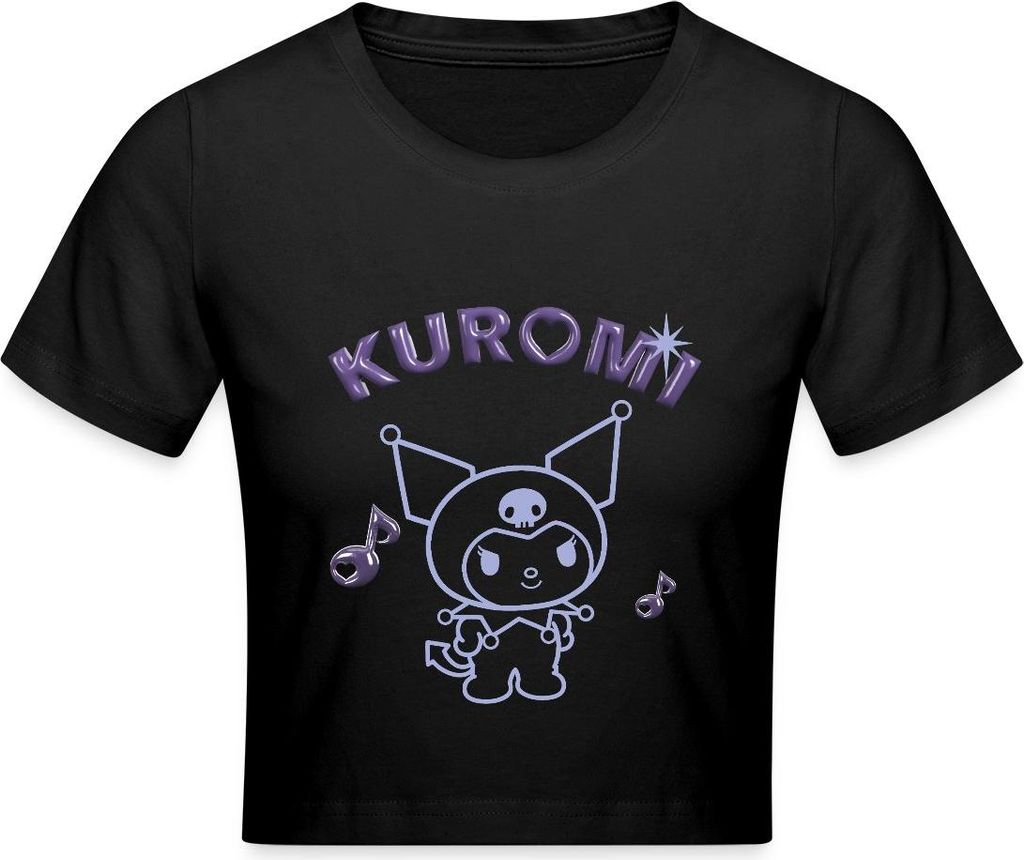 Spreadshirt Kuromi Outline Mit Chrome Schriftzug Crop Top, M, Schwarz