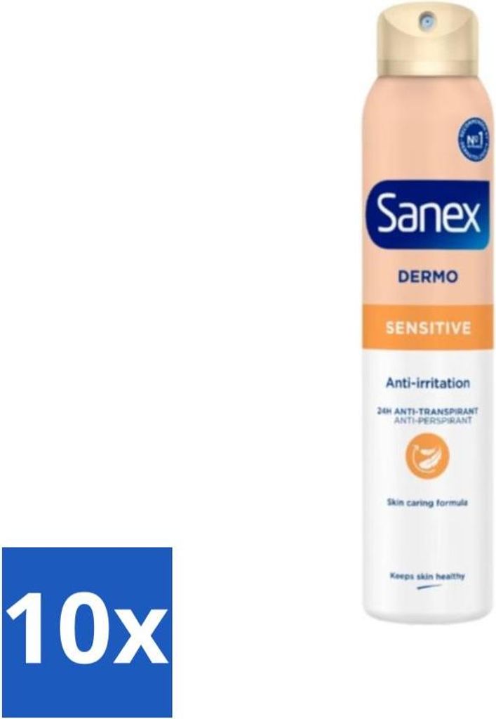 Sanex Dermo Sensitive Deodorant-Spray – 24 Stunden Antitranspirant – Anti-Hautreizung – 150 ml - Vorteilspack - 10 Stücke