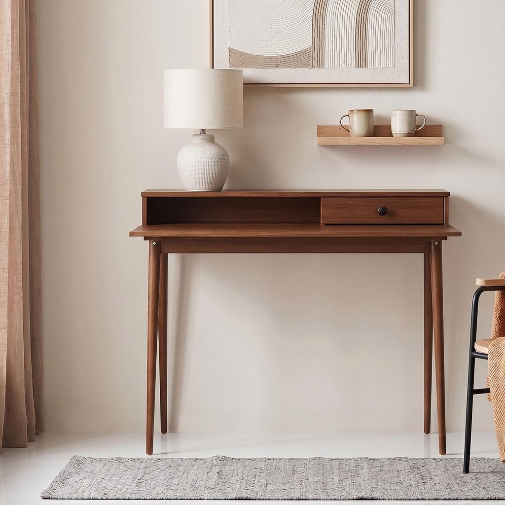 Schreibtisch MALINA mit Aufsatz & Schublade aus Kiefer Produktbild 