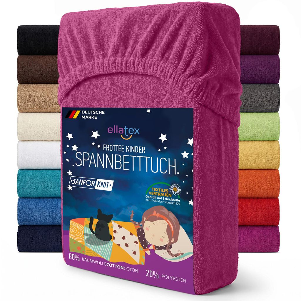 EllaTex Frottee Spannbettlaken 70x140 Baumwolle – weich, Produktbild 