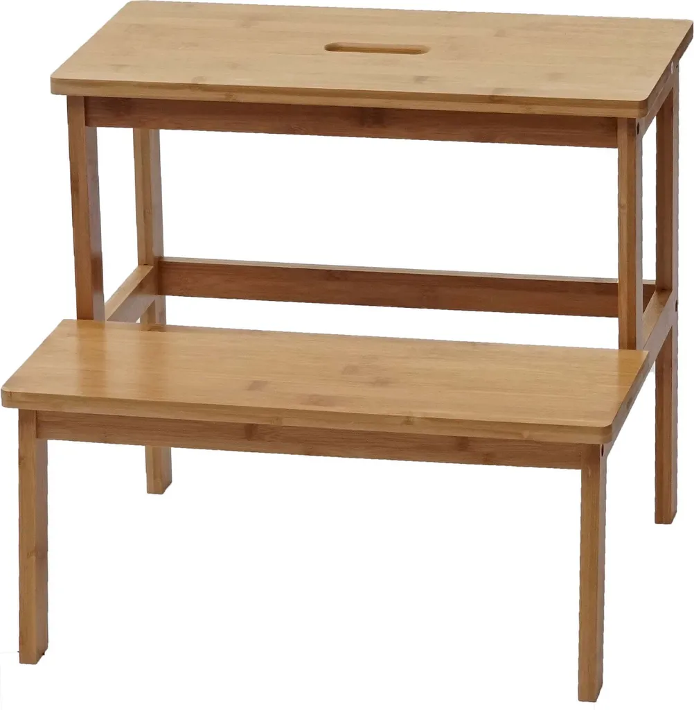 Marchepied en bois de bambou double niveau pour cuisine et salon