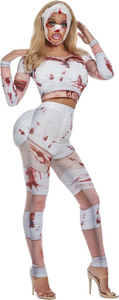 Zombie-kostuum, schoonheidsoperatie voor dames, wit-rood Productafbeelding 