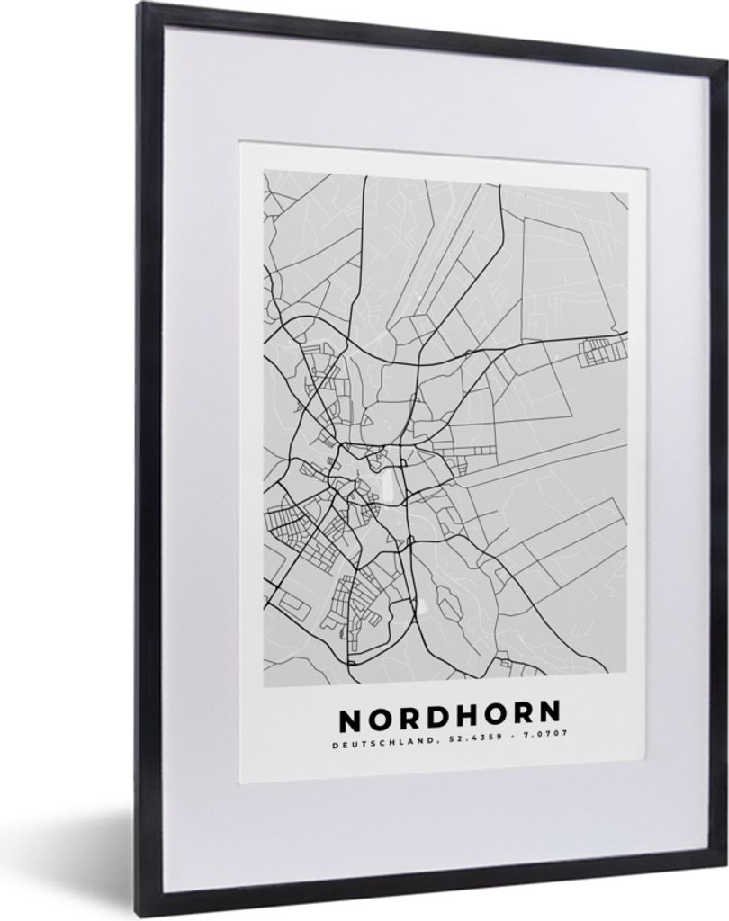 MuchoWow Gerahmtes Poster Deutschland - Nordhorn - Karte - Stadtplan - Karte 30x40 cm - Poster mit Schwarzem Bilderrahmen Wandposter Rahmen Foto ...