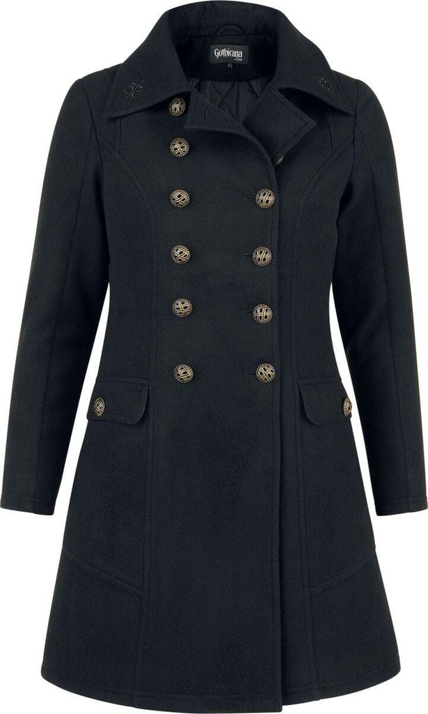 Gothicana by EMP Damen schwarzer Kurzmantel mit Metallaccessoires XL