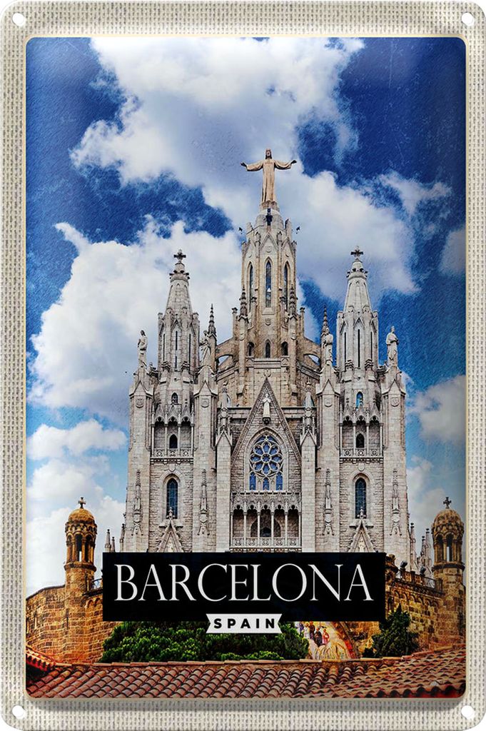 Blechschild Reise 20x30cm Barcelona Spain Sagrat Cor Kirche