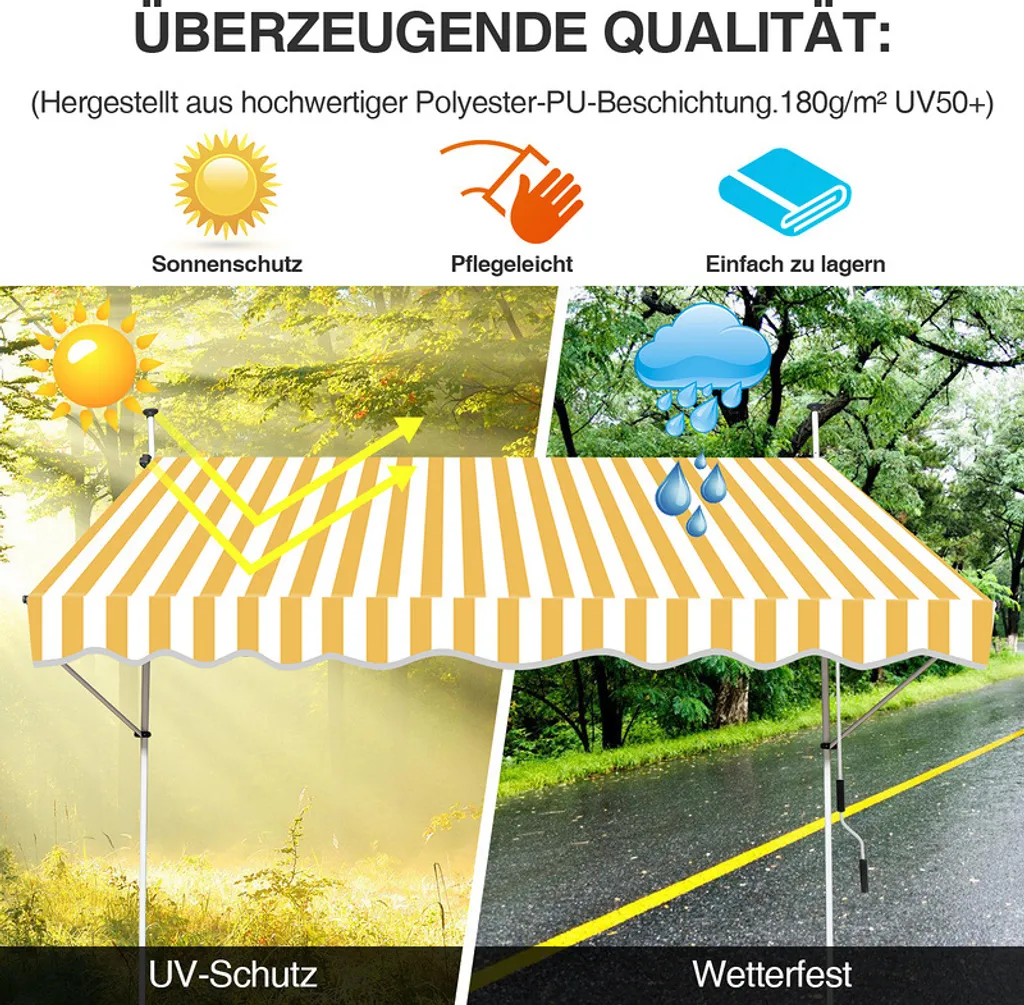 Tenda da Sole TolleTour 200 cm | Ombra Balcone Senza Trapano - 3