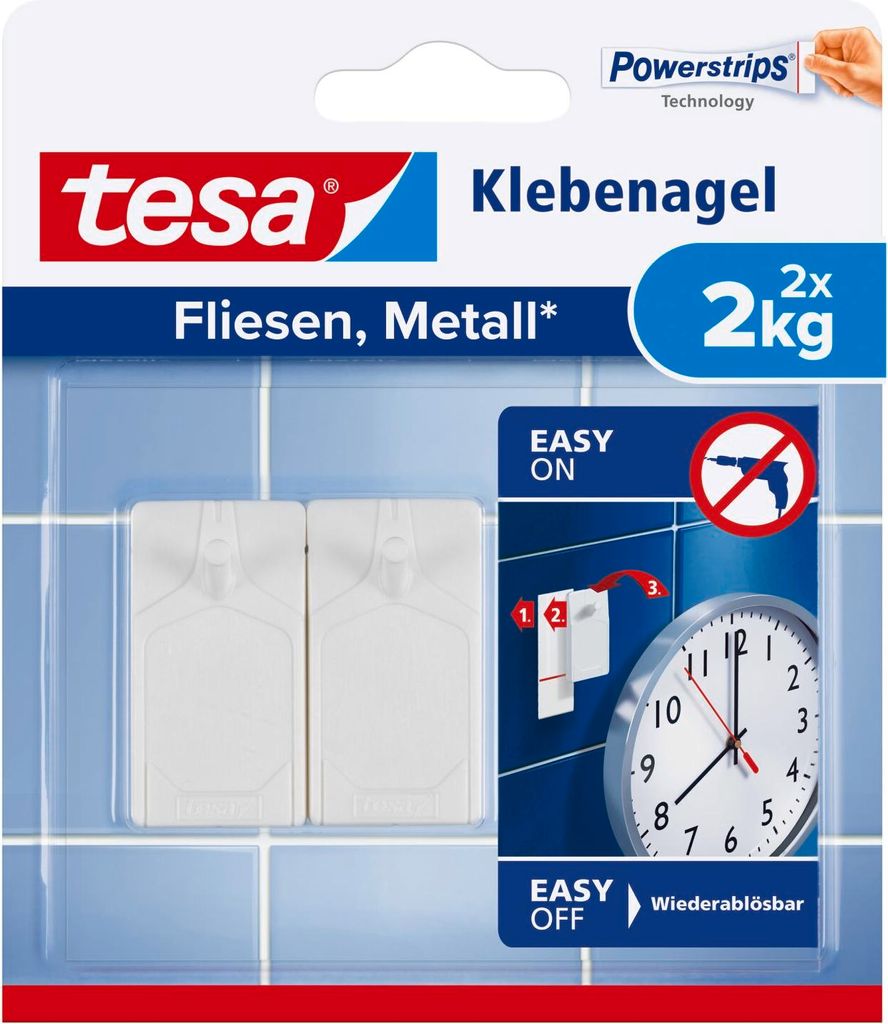 tesa Klebenagel Fliesen&Metall, 2er Set, 2 kg Haltekraft - 2 Stück
