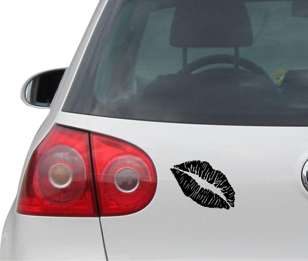 Aufkleber / Autoaufkleber - JDM - Die cut - Kiss Mark Lips Auto Decal / Sticker - HOT PINK - schwarz - 152mm x 101 mm