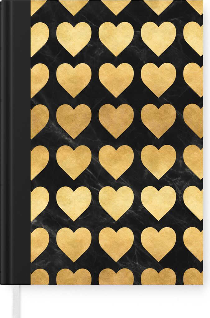 MuchoWow Notizbuch Tagebuch Haushaltsbuch Notebook A5 Muster - Herz - Gold - Schwarz - Notizblock - Notizheft - Notebook - Schreibblock - Papier