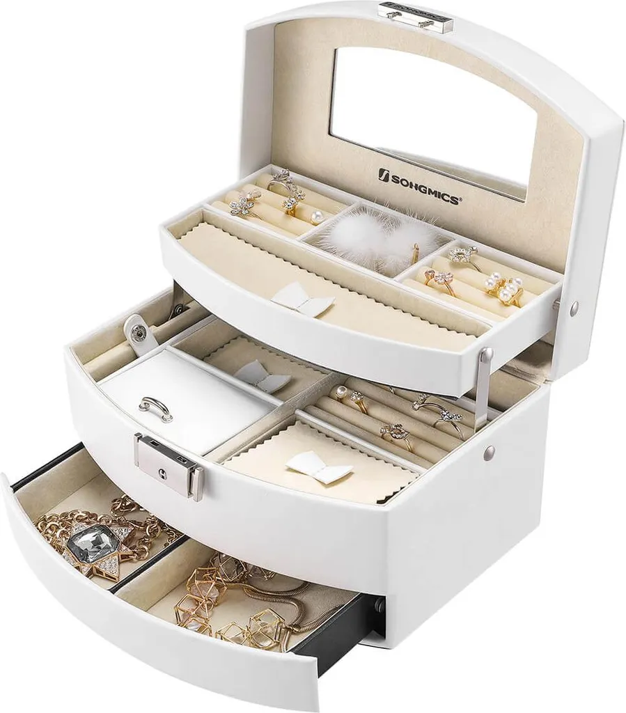 Coffret à bijoux blanc anti-nœuds pour organiser colliers et bagues