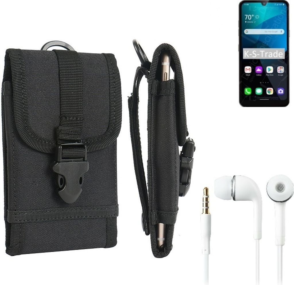 K-S-Trade Holster Schutz Hülle kompatibel mit LG Electronics Harmony 4 Gürteltasche Handy Hülle Tasche outdoor Seitentasche schwarz 1x + Kopfhörer