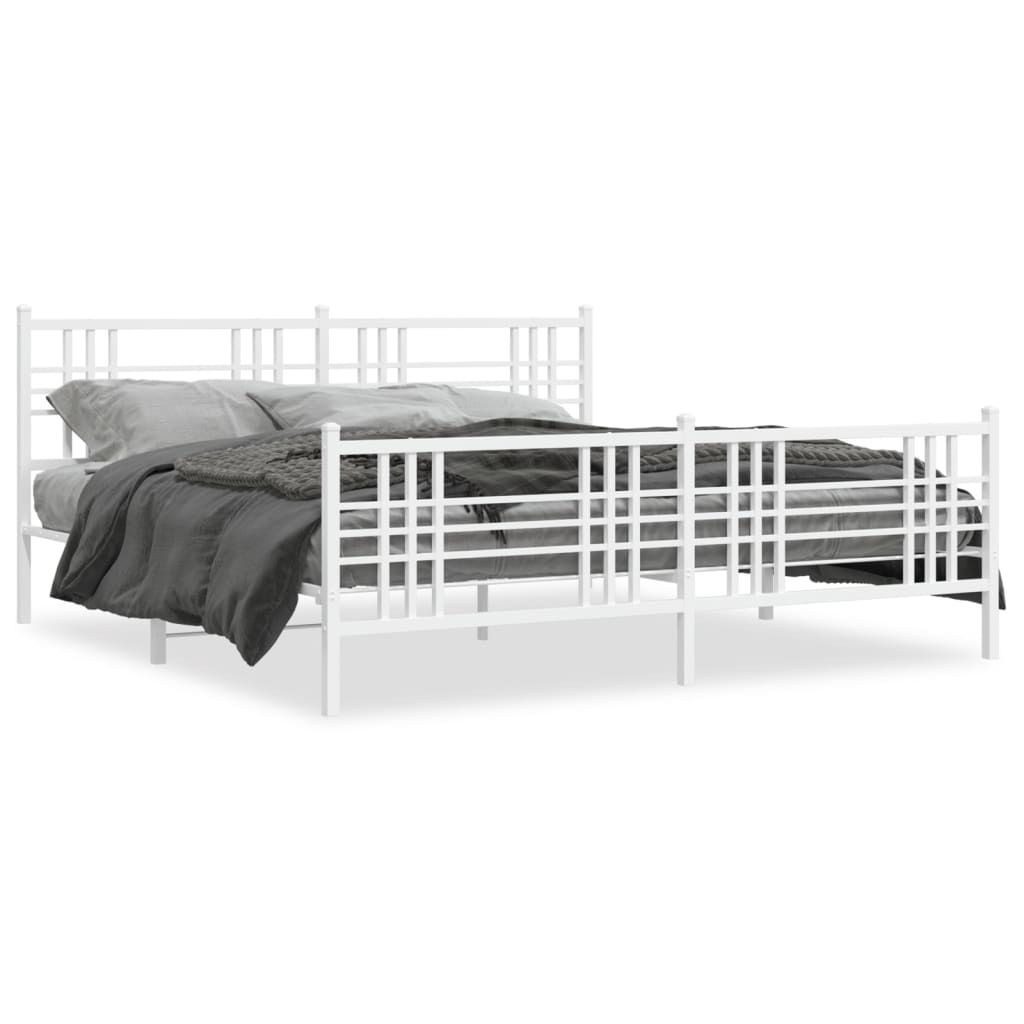 vidaXL Bettgestell mit Kopf- und Fußteil Metall Weiß 180x200 cm