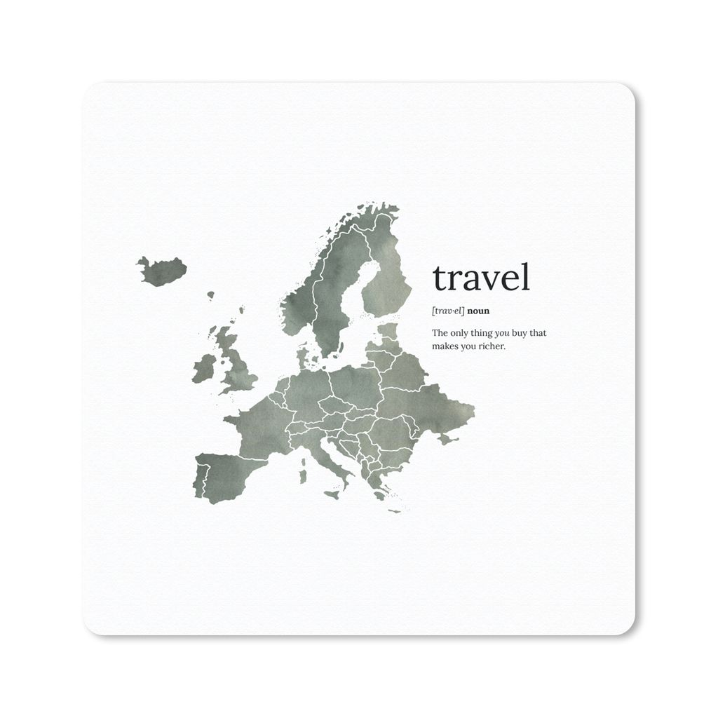 MuchoWow Mauspad Mousepad Europa-Karte - Aquarell - Zitate 30x30 cm - Mousepads - Maus Mat - Pad - Mausunterlage - Gaming