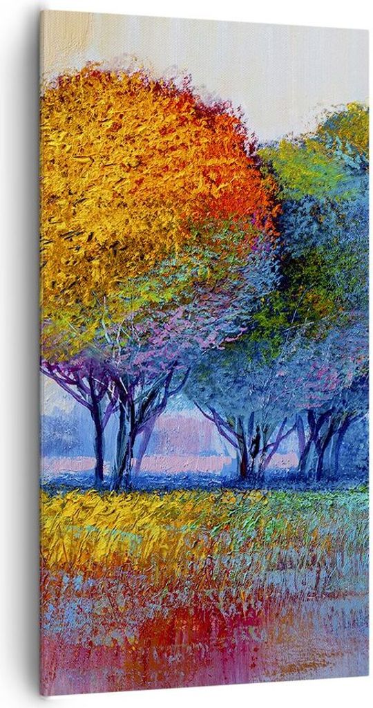 Bild auf Leinwand - Leinwandbild - Bäume Wiese Sommer - 65x120cm - Wand Bild - Wanddeko - Leinwanddruck - Bilder - Kunstdruck - Wanddekoration - L...