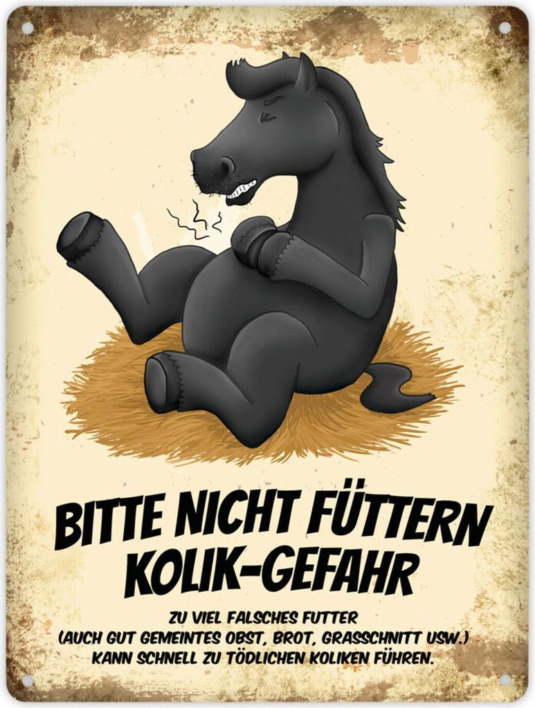 Metallschild XL mit schwarzem Pferd Motiv und Spruch: Bitte nicht füttern -