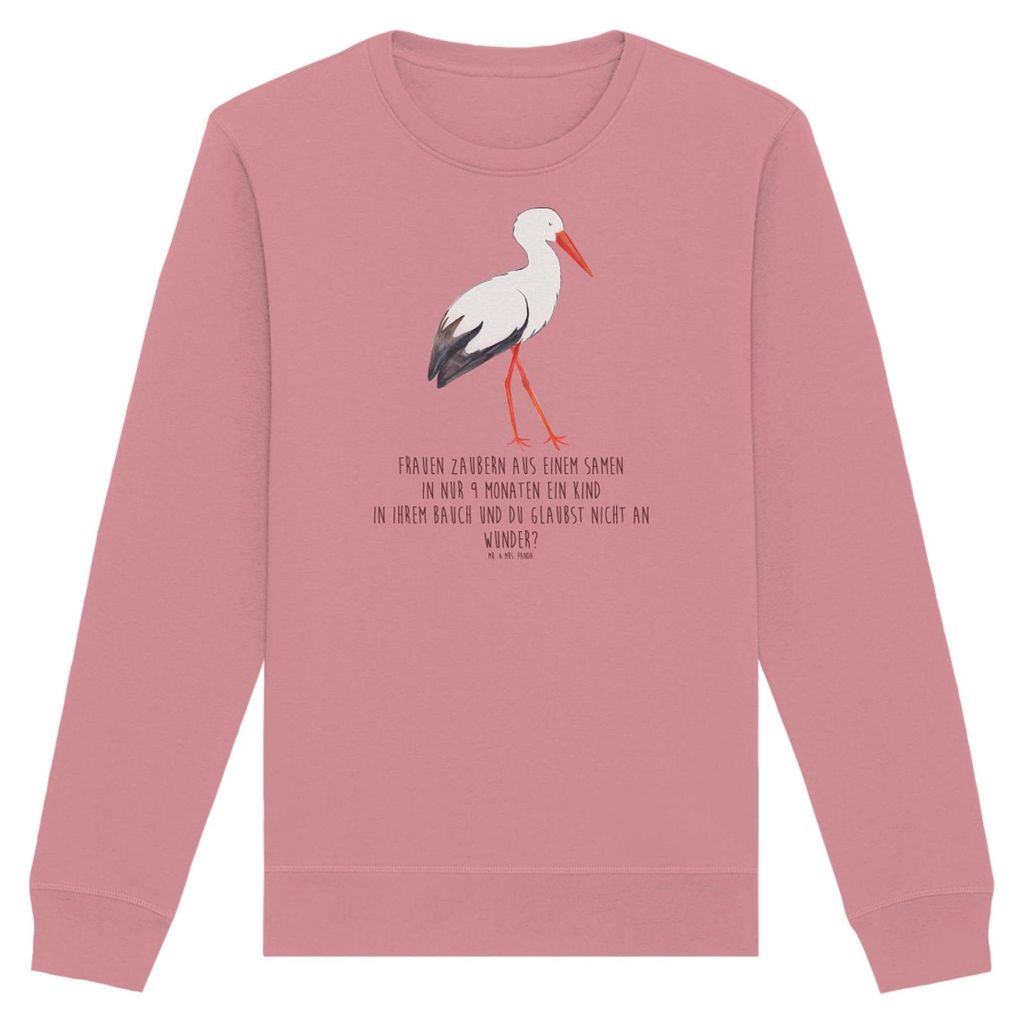Mr. & Mrs. Panda Organic Pullover Storch Größe XL - Canyon Pink - Geschenk, Baby, Pulli, Rundhals Sweatshirt, Störche, Bio Baumwoll, Mütter, Mu...