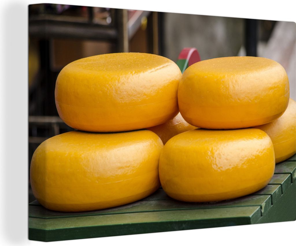 OneMillionCanvasses - Leinwandbilder - 140x90 cm, Gouda - Käse - Tisch, Wandbilder Kunstdruck Wanddekoration - Foto auf Leinwand - Gemälde auf ...