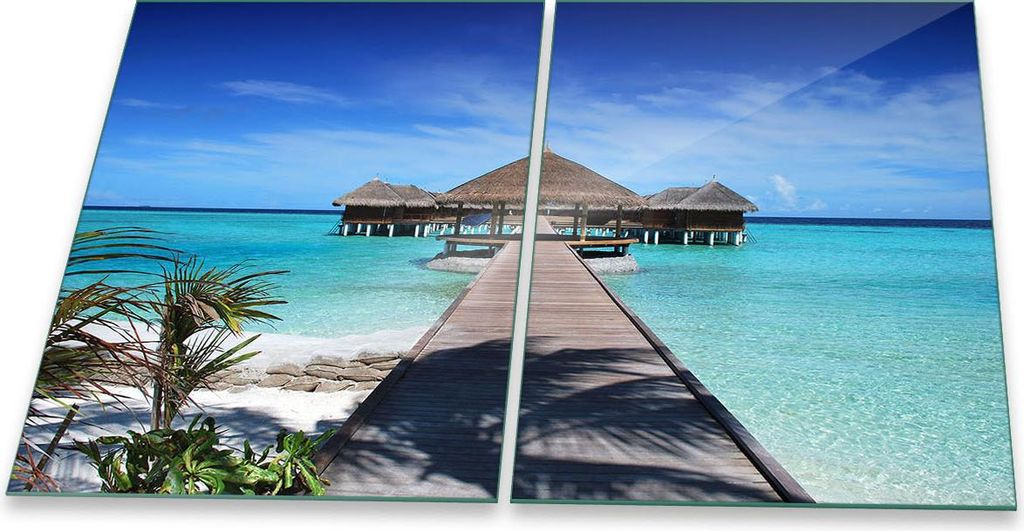 Herdabdeckplatte Glaskeramik 2-Teilig 2x40x52 Meer Blau Abdeckung Spritzschutz Glas