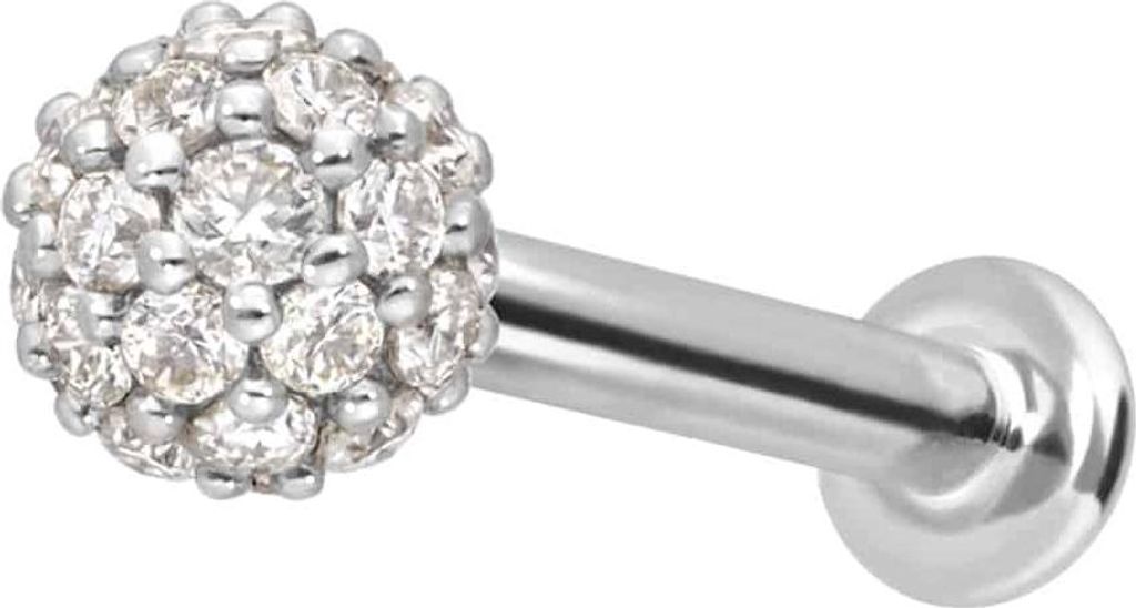 Ohrpiercing, Nasenpiercing 14 Karat Gold Labret mit Innengewinde MULTI-MOISSANIT WeißGold Stablänge: 7mm + Stabstärke: 1,2mm + Kugelgröße: 3mm