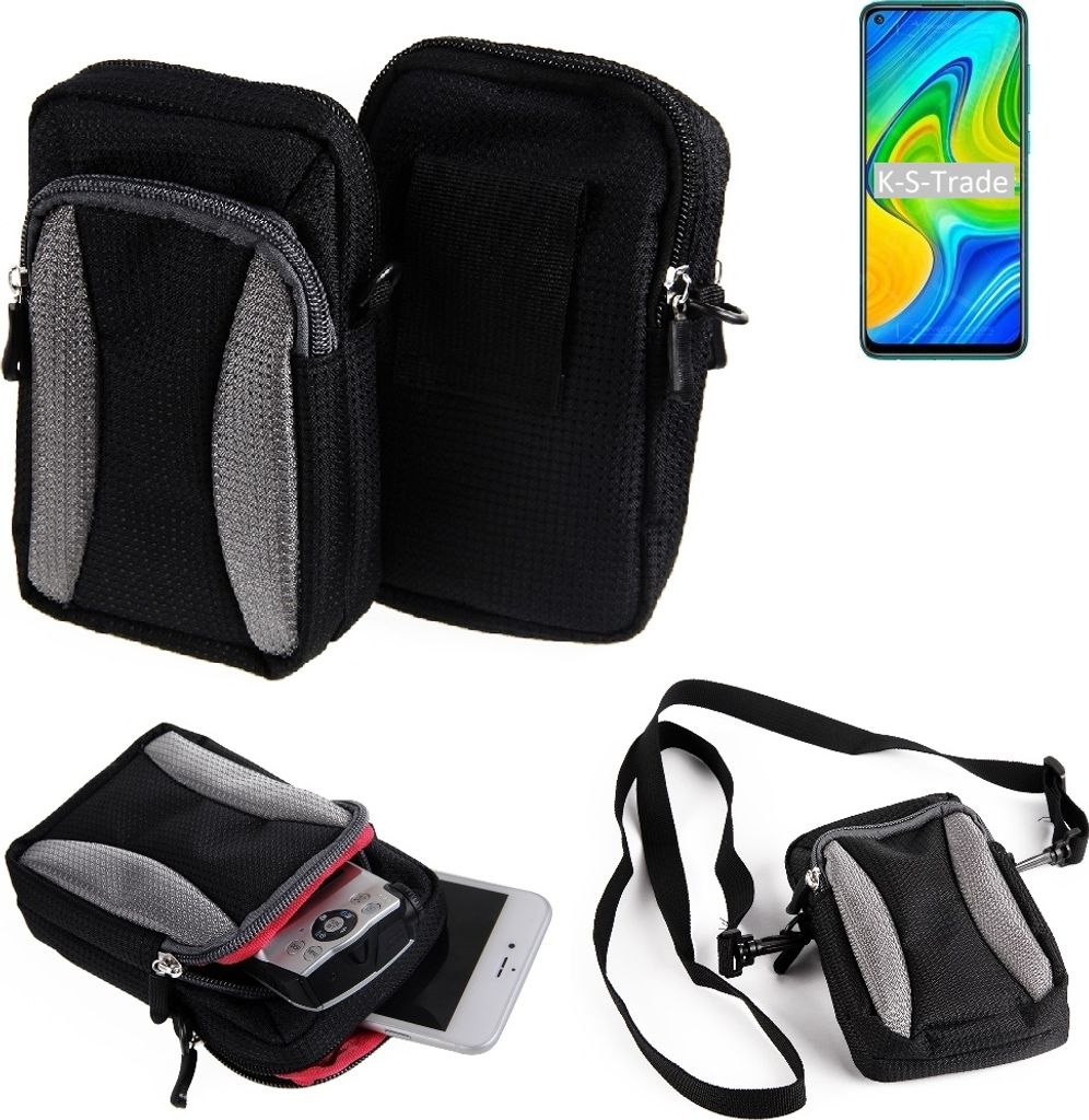 K-S-Trade Holster Schutz Hülle kompatibel mit Xiaomi Redmi 10X 4G Handy Hülle Gürteltasche Umhängetasche mit Zusatzfach schwarz