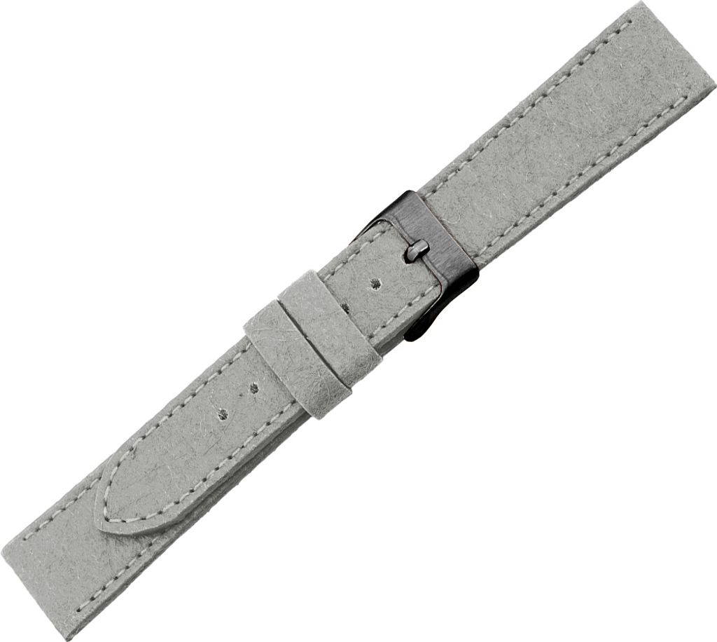 piñastrap | Uhrenband 100% VEGAN > Ananas | grau mit Naht > flach, Stegbreite:18mm, Schließe:Silbern