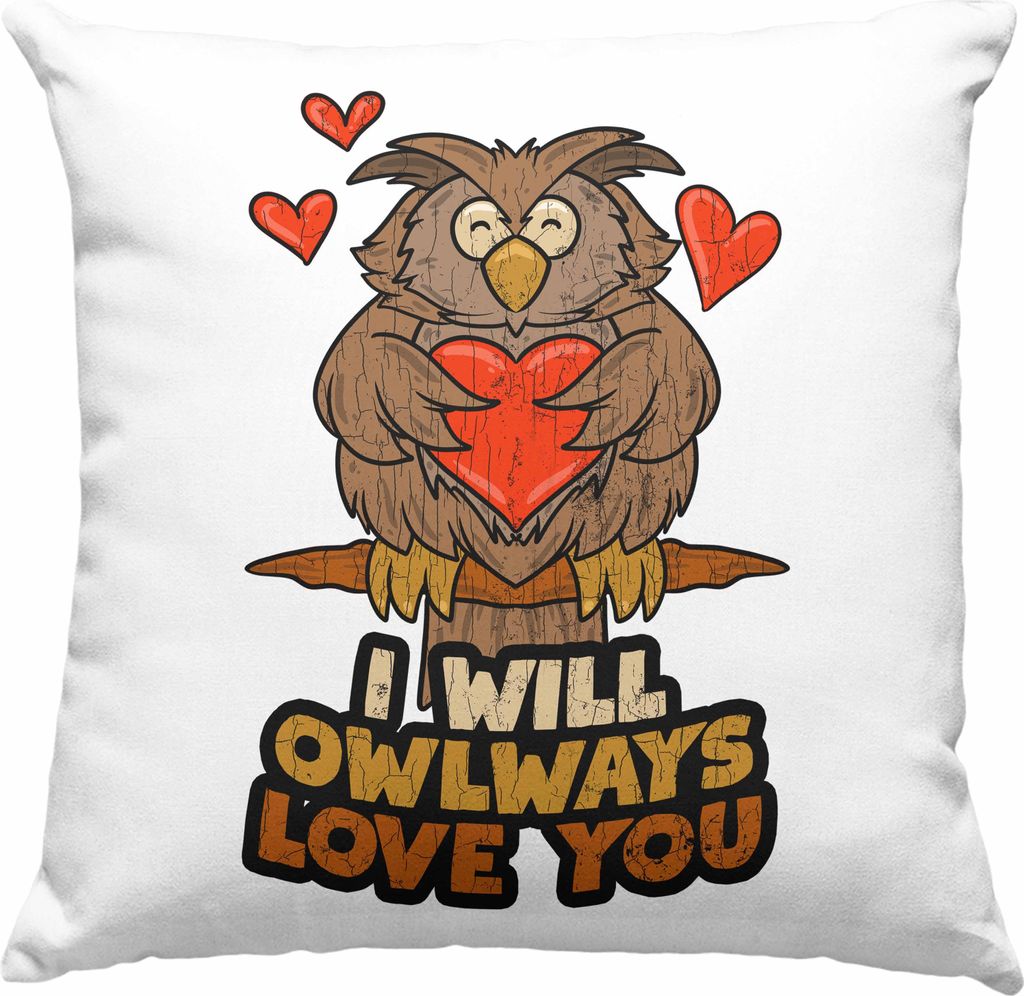 Trendation - Deko-Kissen mit Füllung 40x40 Eule Geschenk Frauen I Will Owlways Love You Deko-Kissen mit Füllung 40x40 Freundin Valentinstag (Grau)