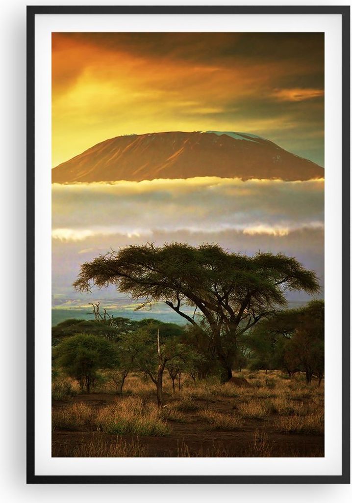 Gerahmtes Poster - Schwarzer Rahmen - Safari Tierwelt Berg Kenia - 61x91,5 cm - Wand Bild - Wanddeko - Wandbilder - Wandposter - Bilderrahmen - Bil...