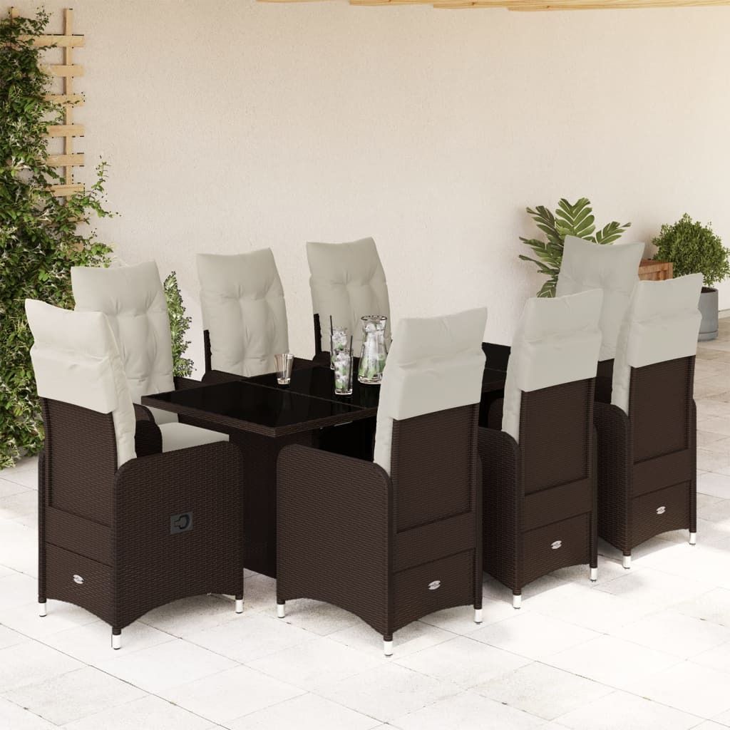 Maison Exclusive - 9-tlg. Garten-Bistro-Set mit Kissen Braun Poly Rattan