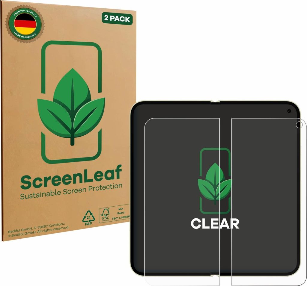 2x ScreenLeaf Schutzfolie für Google Pixel 10 Pro Fold (Inneres Display) nachhaltiger Displayschutz Display Schutz Folie Klar Transparent