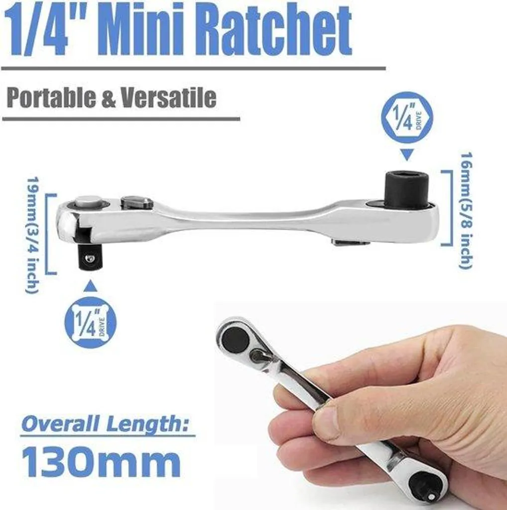 Mini tournevis à cliquet 1/4 pour espaces restreints et mécanique