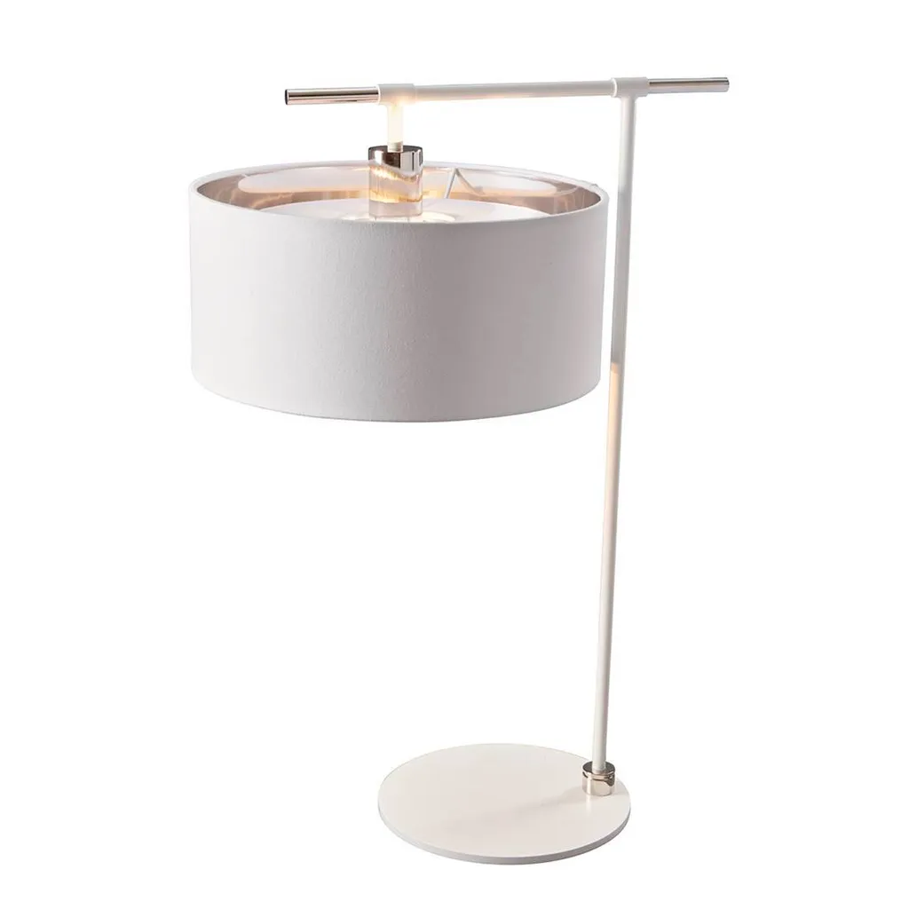 Lampe à poser rétro Balance en tissu blanc et argent, hauteur 65,6cm
