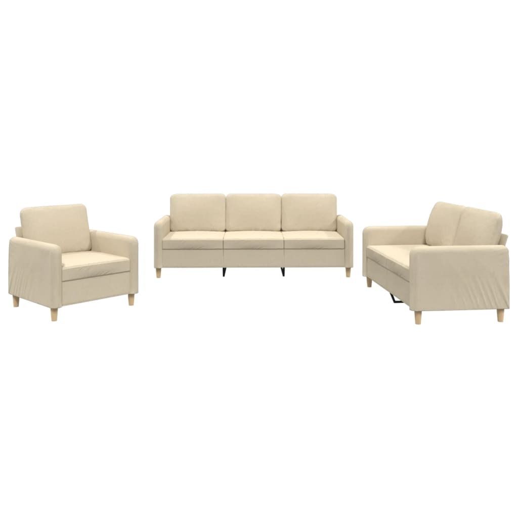 vidaXL 3-tlg. Sofagarnitur mit Kissen Creme Stoff