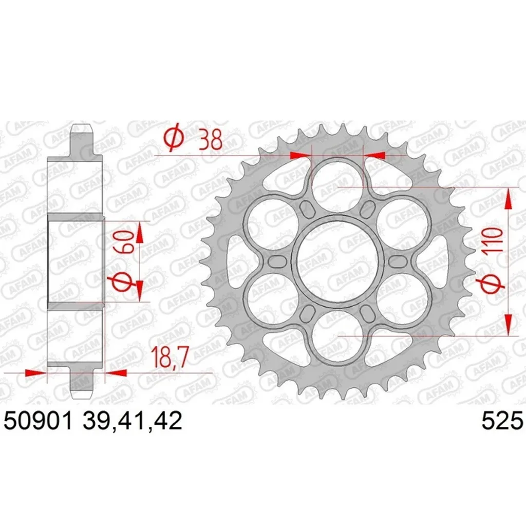 Pignon Arrière 42 Dents Pas 525 en Acier Trempé pour Couronne Moto