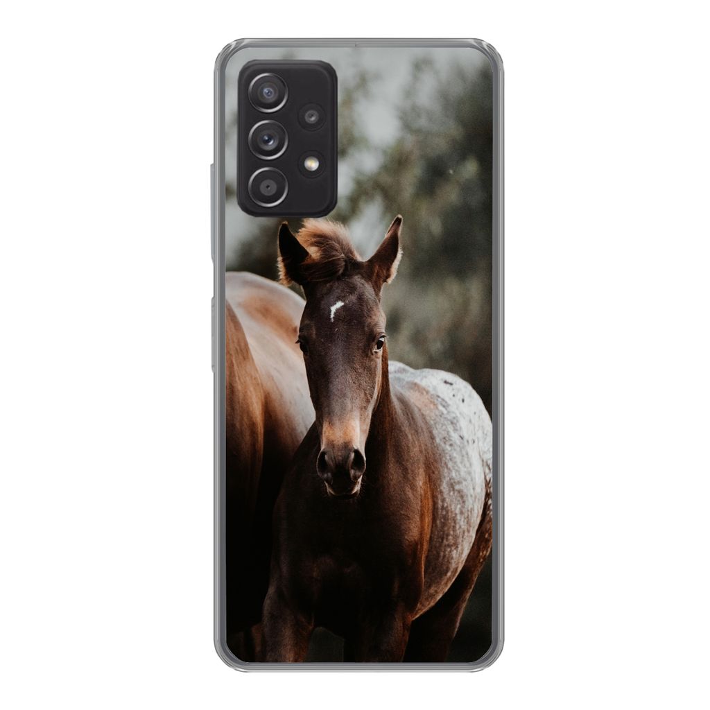 MuchoWow Handyhülle Schutzhülle Hülle für Samsung galaxy a73 Pferde - Wald - Berge Silikon Softcase Handy Hülle - Handyhülle